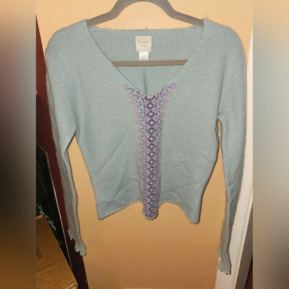 Garnett Hill Blue Lambswool and Angora Blend Sweater SZ XS